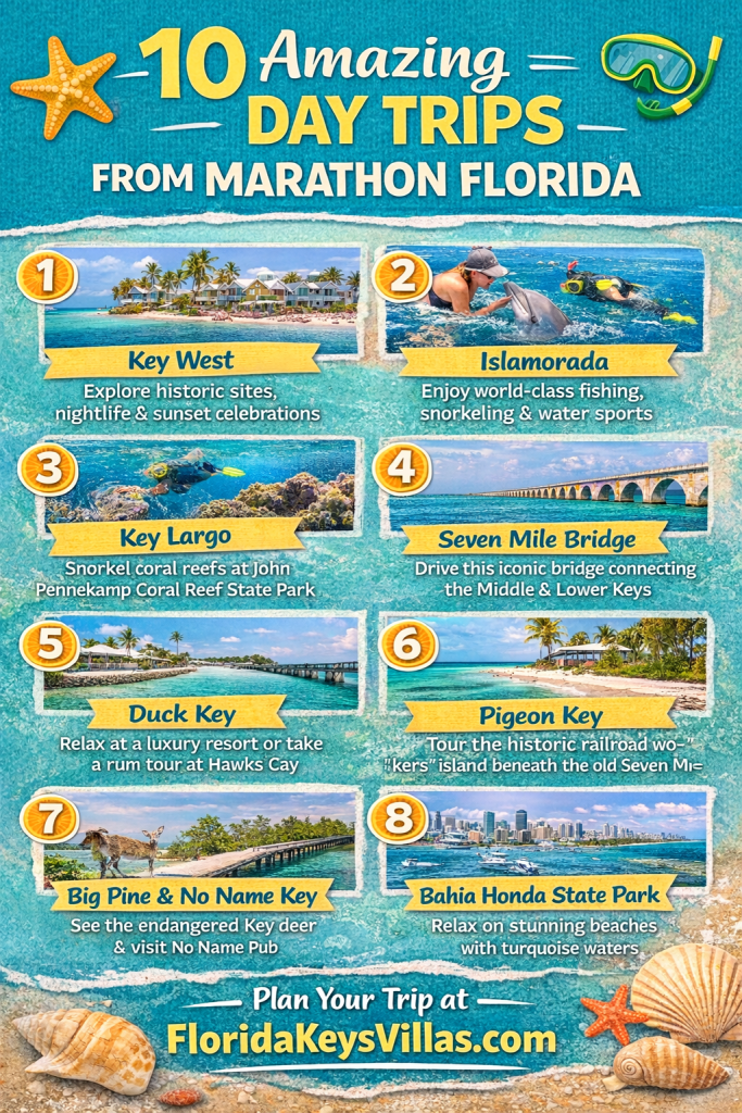 Discover Marathon FL Outdoor Adventures Day Trips & Florida Keys Vacation Rentals. 10 Amazing Day Trips from Marathon Florida. FloridaKeysVillas.com