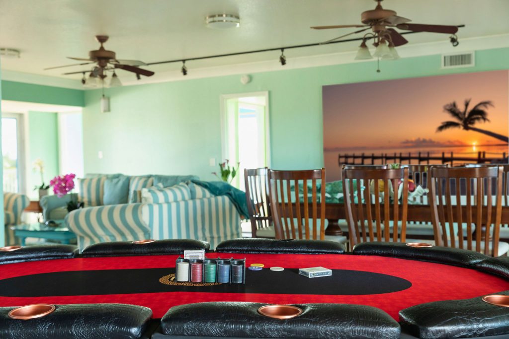 Poker Table for Card Playing after a day of fishing in the Florida Keys. 619 Sombrero Beach Rd. Marathon, Fl. FloridaKeysVillas.com