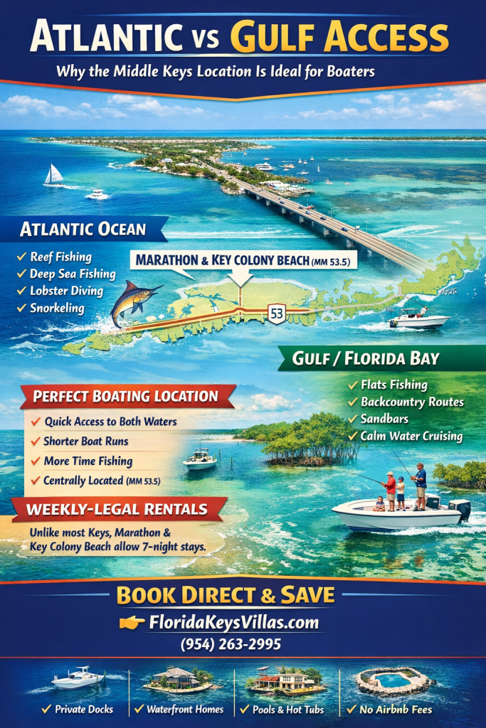 Atlantic Waters vs Gulf Access in the Florida Keys. Middle Keys is Ideal for Fishing. FloridaKeysVillas.com