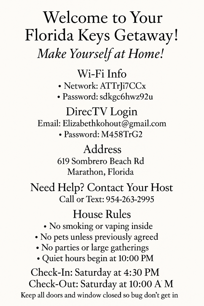 Check-in & Check-out Policies FloridaKeysVillas.com 