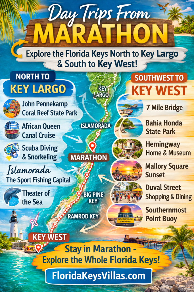 Day Trips from Marathon to Key Largo or to Key West. FloridaKeysVillas.com