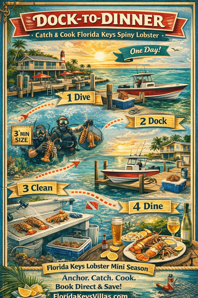 Dock to Dinner Catch and Cook Florida Keys Spiny Lobster. Book you vacation rental early FloridaKeysVillas.com