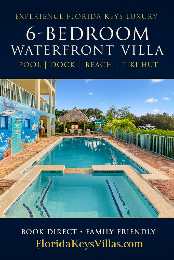 Luxury waterfront Florida Keys villa with pool, dock, and tropical landscaping in Marathon FL. FloridaKeysVillas.com