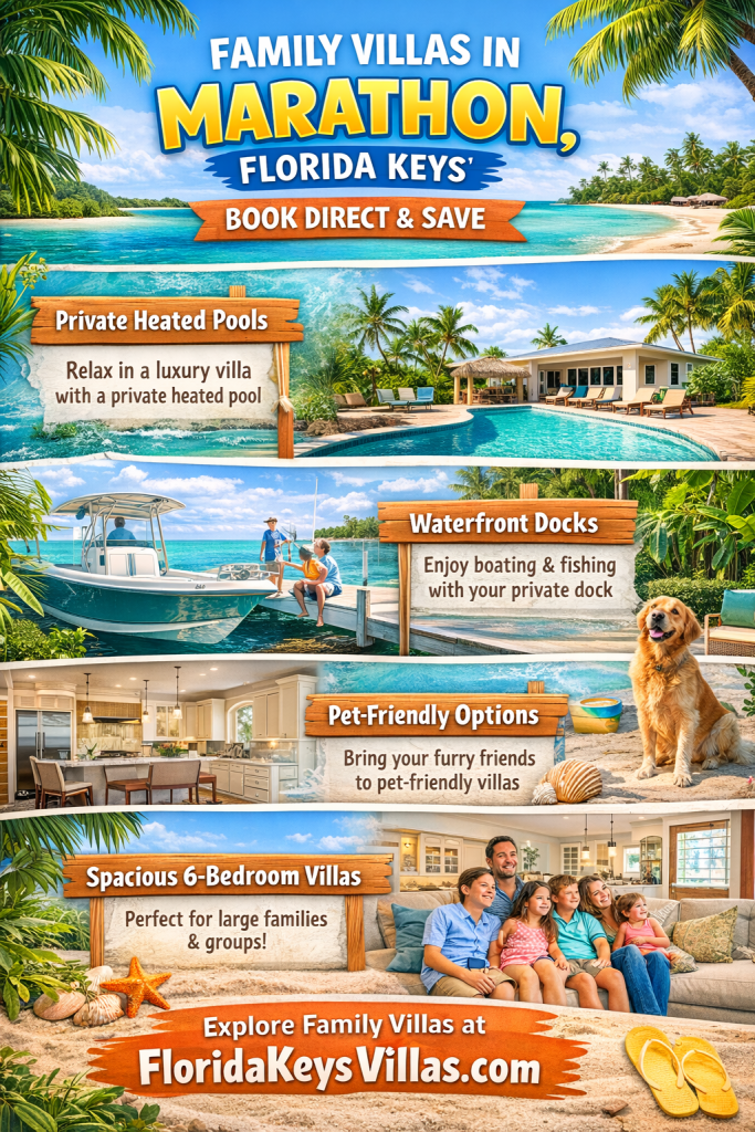 Family Villas in Marathon Florida Keys. FloridaKeysVillas.com
Waterfront vacation rental with boat dock in Marathon Florida Keys. FloridaKeysVillas.com
