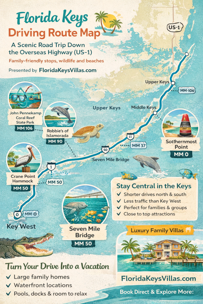 How Far Down is Marathon Florida in the Keys. Florida Keys Driving Route Map. FloridaKeysVillas.com