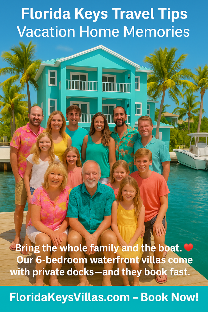 Luxury Florida Keys weekly rental with pool, waterfront dock, and outdoor seating at FloridaKeysVillas.com