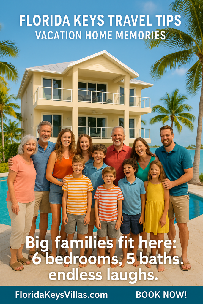 Great Florida Keys Vacation Rentals for Big Families fits 14 guests. FloridaKeysVillas.com