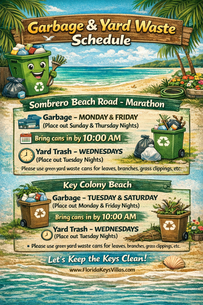 Garbage & Yard Waste Schedule in Marathon Florida. FloridaKeysVillas.com