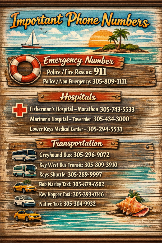 Important Phone Numbers in Florida Keys. FloridaKeysVillas.com