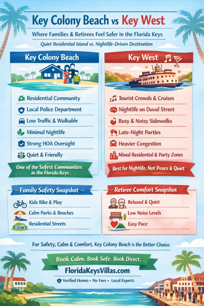 Key Colony Beach vs Key West Where families & retirees feel safer in Florida Keys. FloridaKeysVillas.com