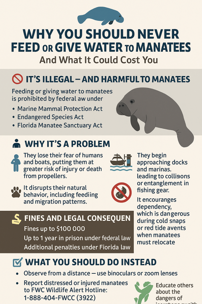 Why You should never feed or give water to manatees and what it could cost you. FloridaKeysVillas.com