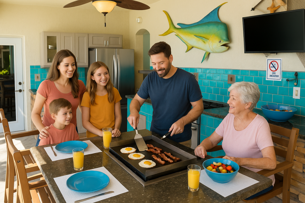 Places to stay in Marathon Florida. Outdoor Kitchens and outdoor dining in Tiki Hut. FloridaKeysVillas.com