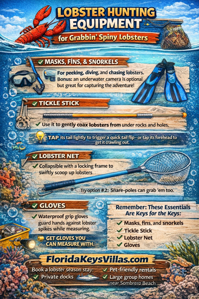 Lobster Hunting Equipment For Grain Spiny Lobsters in Florida and Florida Keys. FloridaKeysVillas.com