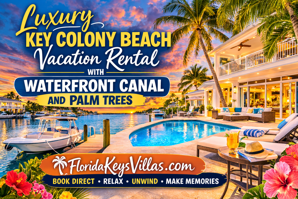 Luxury Key Colony Beach Vacation Rental with Waterfront Canal and Palm Trees. FloridaKeysVillas.com