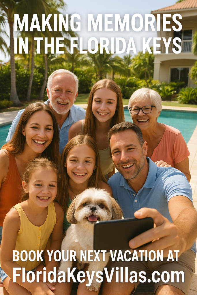 Family enjoying Florida Keys vacation rental with waterfront dock in Marathon Florida. FloridaKeysVillas.com