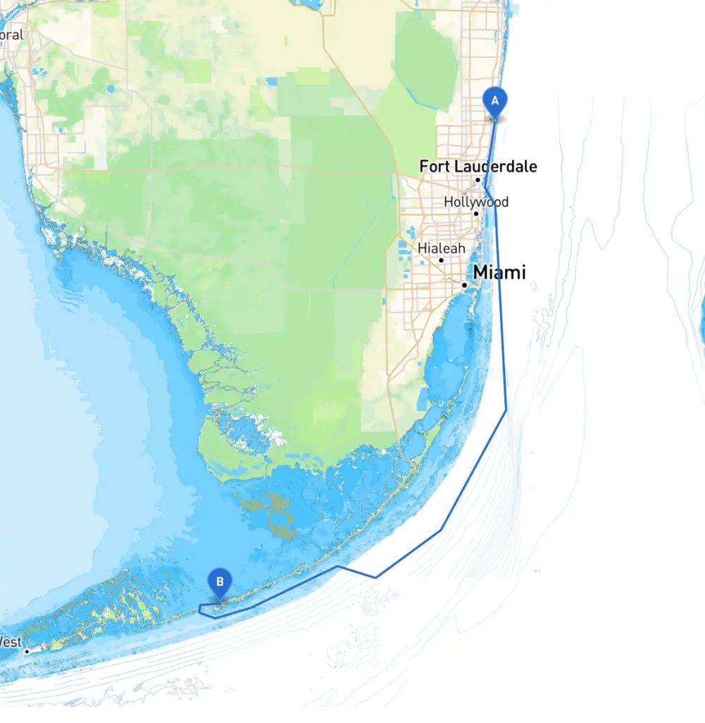 Map showing Fort Lauderdale to Marathon Florida driving distance FloridaKeysVillas.com