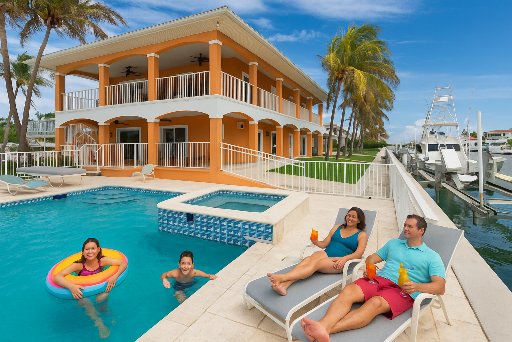 Luxury Florida Keys vacation rental with pool, dock, and waterfront views in Marathon Florida. FloridaKeysVillas.com