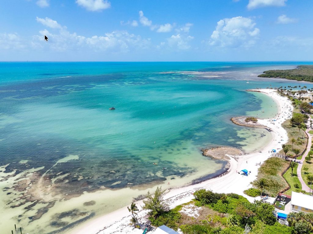 Sombrero Beach white sand beach Marathon Florida. Aerial View of Sombrero Beach. FloridaKeysVillas.com