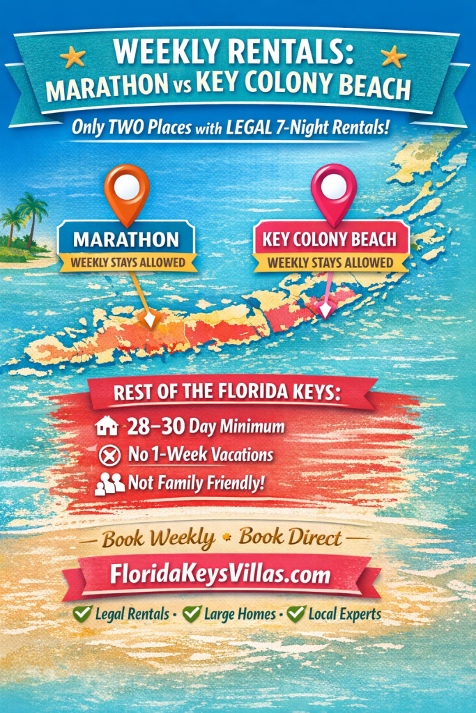 Weekly Rentals Marathon vs Key Colony Beach. Where can I find Weekly Rentals. FloridaKeysVillas.com