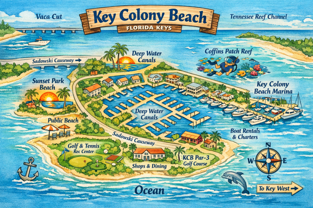 Key Colony Beach Map of things to do. FloridaKeysVillas.com