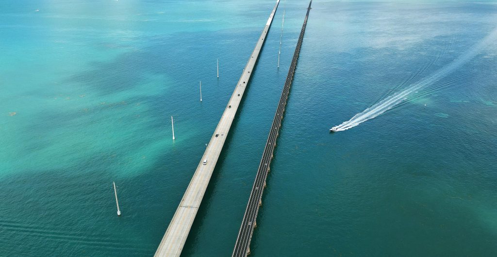 Seven Mile bridge Aerial View going to Marathon Florida. FloridaKeysVillas.com