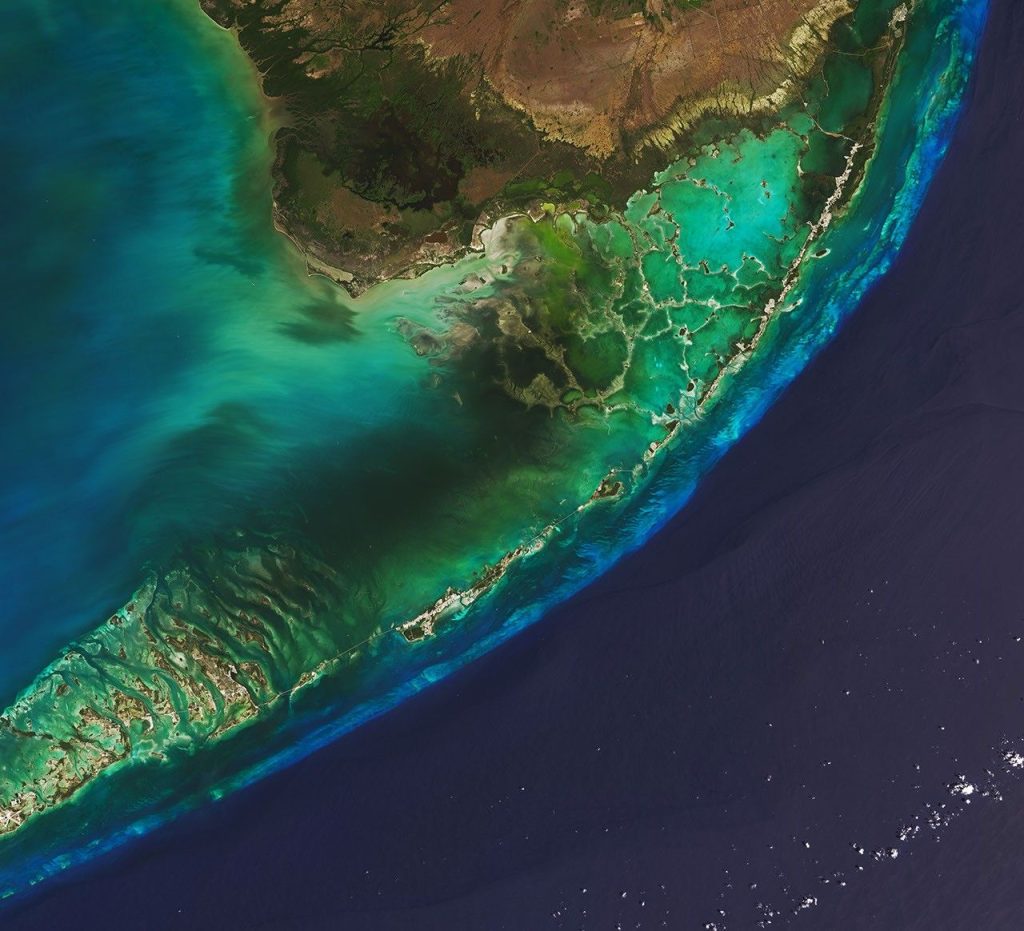 Beautiful Aerial views from Space of the Florida Keys Island and Mainland of Florida. FloridaKeysVillas.com