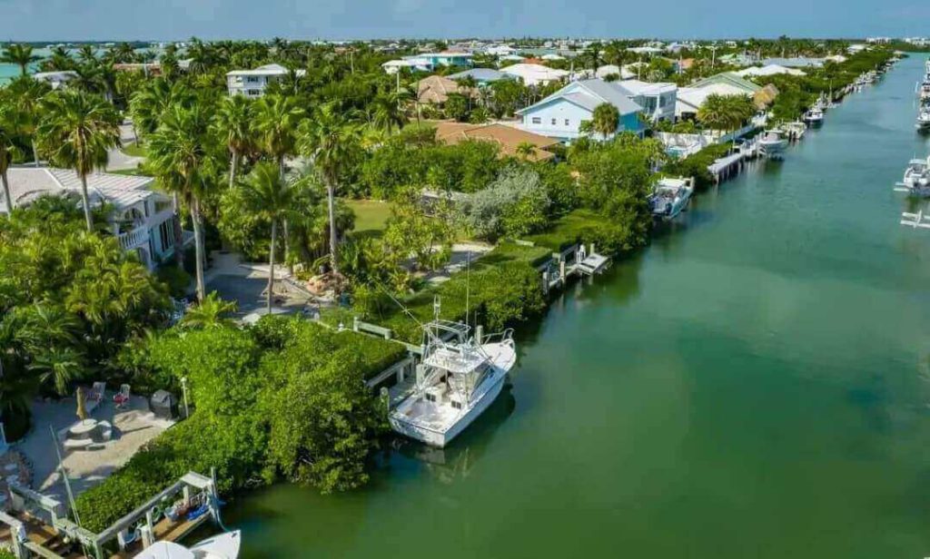 Key Colony Beach Florida aerial view waterfront vacation rentals. FloridaKeysVillas.com