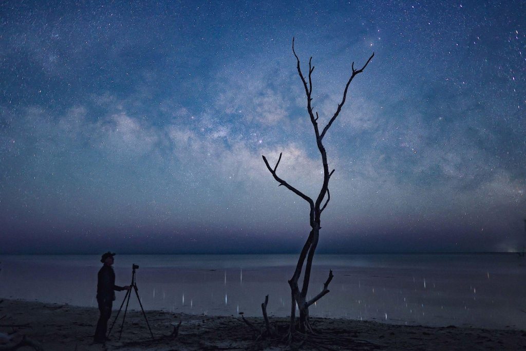 Star-filled sky over tropical waterfront in the Florida Keys. FloridaKeysVillas.com