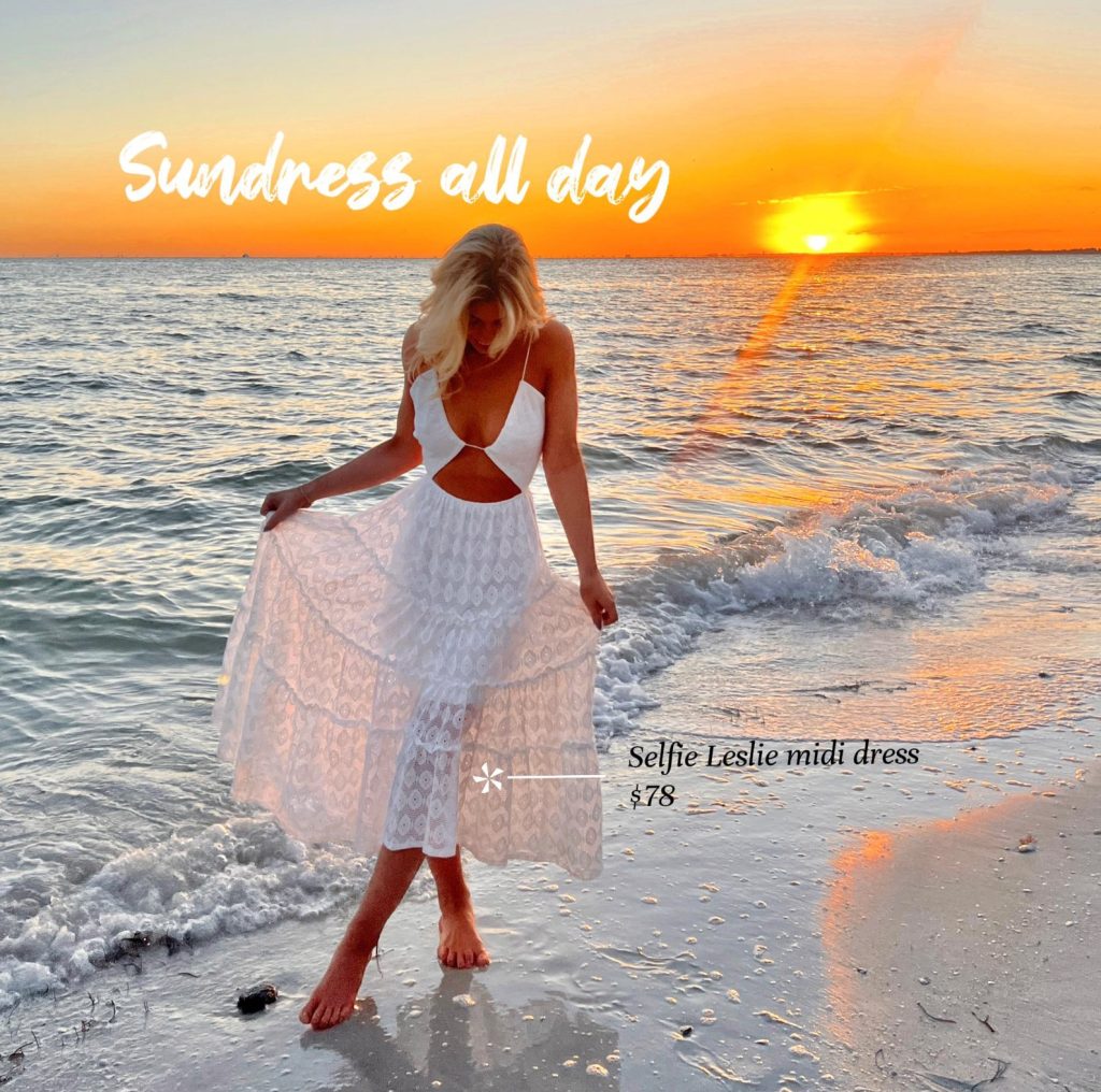 Woman wearing sundress on Florida Keys beach. FloridaKeysVillas.com